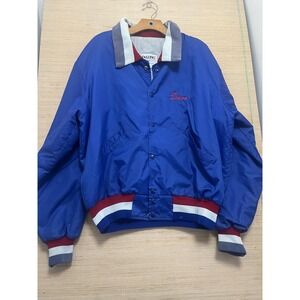Vintage‎ DeLong Jacket Mens XL Blue Mike Hegan Grand Slam USA Satin Baseball 90s